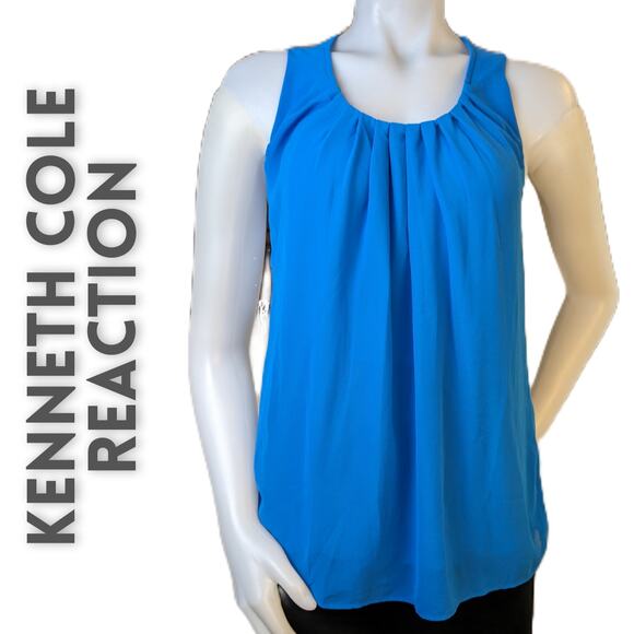Kenneth Cole Reaction Dressy Tank Top  Pleated Sheer Overlay Blue Size Small - Picture 1 of 7